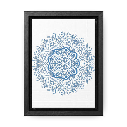 Mandala Handmade Art featuring a beautiful Steel Blue design, displayed on Gallery Canvas Wraps in a Vertical Frame