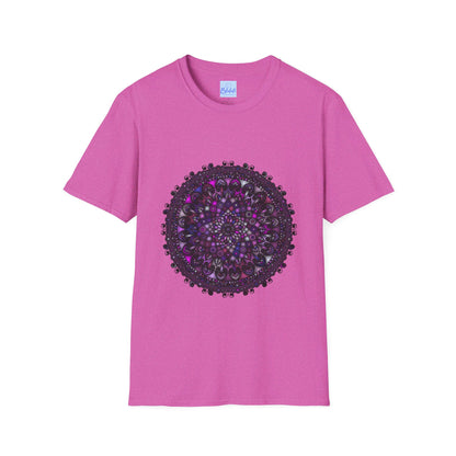 Softstyle T-Shirt with hand-drawn purple mandala art design for unisex fit