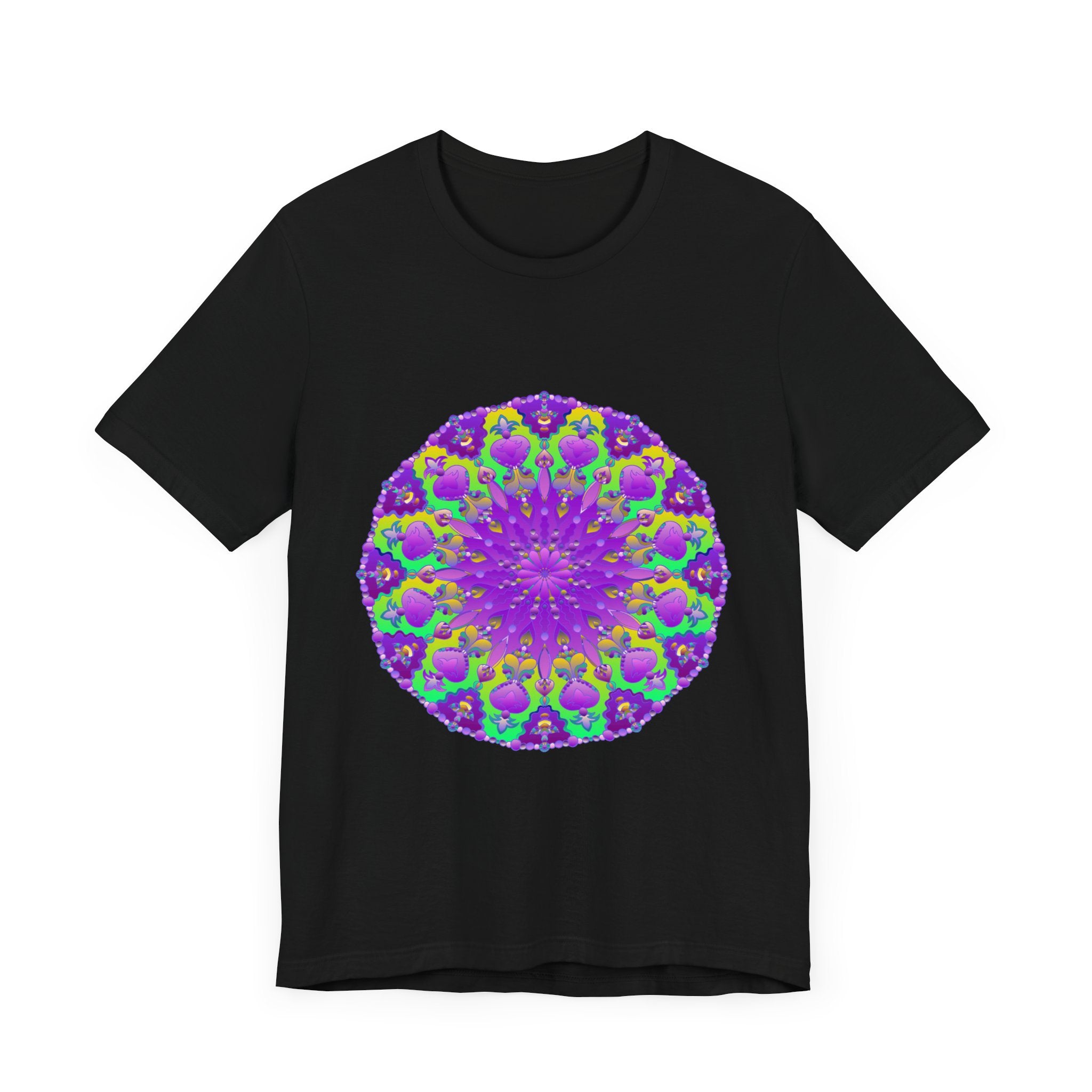 Beautiful purple and green mandala tee with intricate and eye-catching design