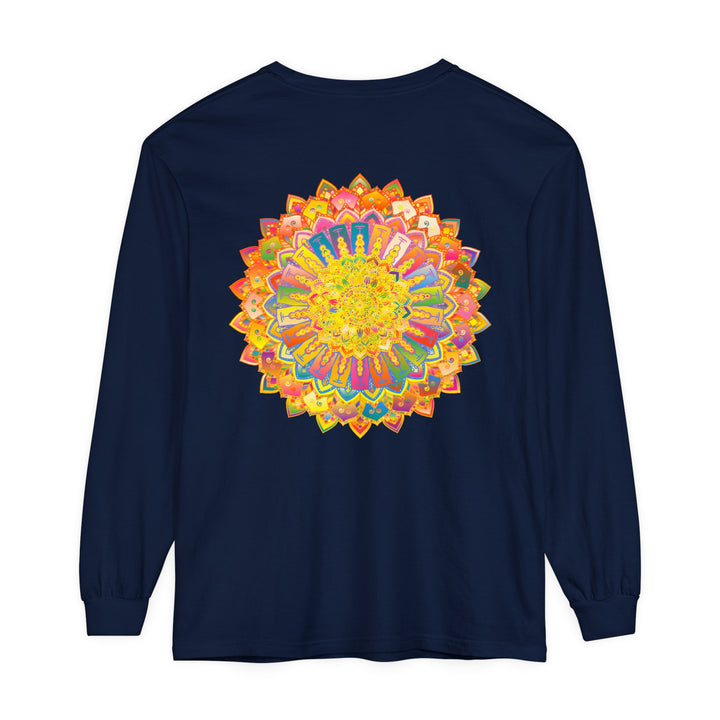 Intricate Mandala Unisex Long Sleeve T-Shirt featuring detailed, symmetrical design