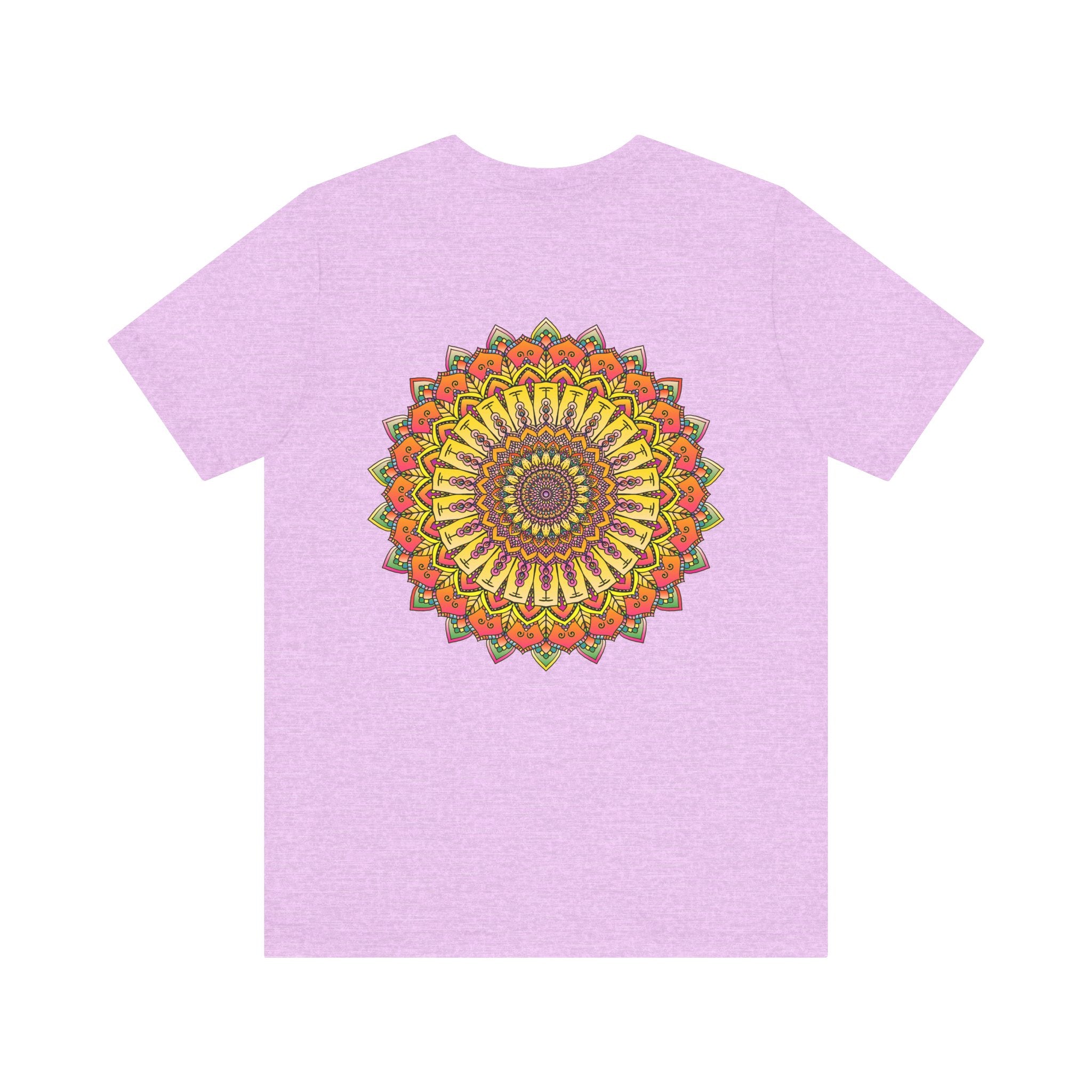 Vibrant Mandala Tee featuring intricate design in shades of blue, green, and purple, promoting peace and harmony through its beautiful and spiritual imagery