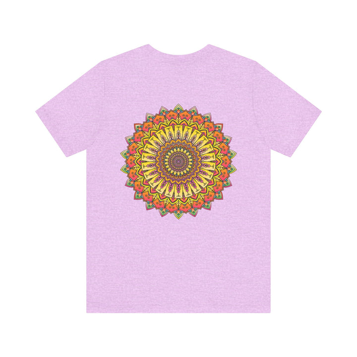 Vibrant Mandala Tee featuring intricate design in shades of blue, green, and purple, promoting peace and harmony through its beautiful and spiritual imagery