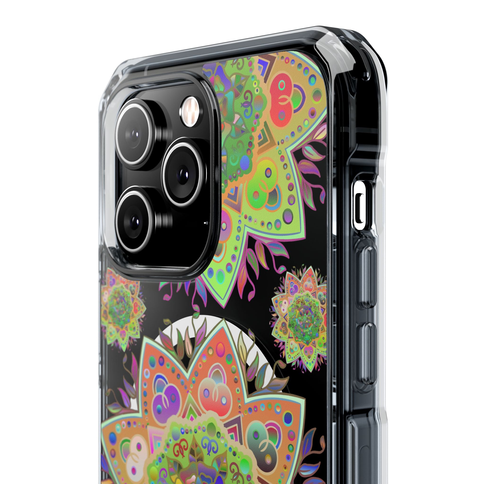 Elegant Mandala MagSafe®-Compatible iPhone 14/15 Impact Case featuring stunning floral mandala artwork