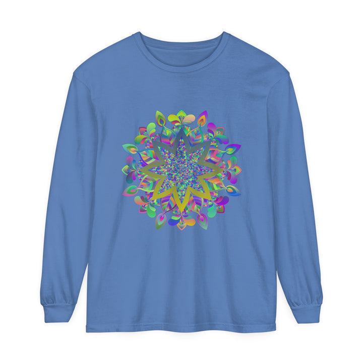 Vibrant and intricate mandala design on a unisex long sleeve t-shirt