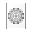 Beautiful mandala handmade art in black and white, displayed on gallery canvas wraps in a vertical frame