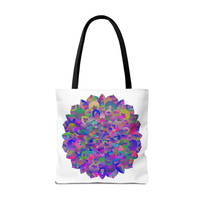 Large black tote bag with a beautiful mandala lotus design, perfect for carrying groceries and everyday essentials