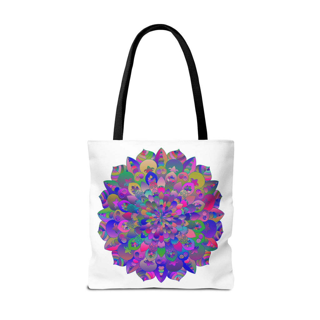 Large black tote bag with a beautiful mandala lotus design, perfect for carrying groceries and everyday essentials