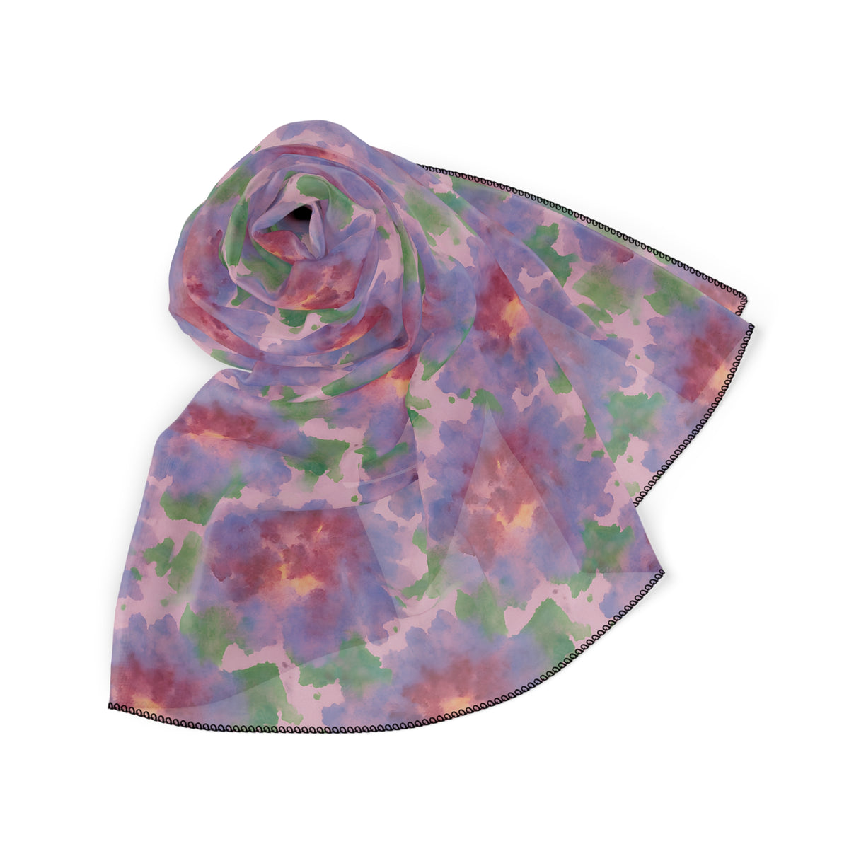 Floral Watercolor Poly Scarf - Lavender Pink Green Spring Pattern