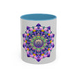 Vibrant and intricate mandala art mug with colorful floral design