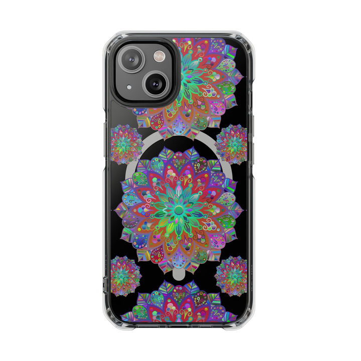 Durable impact-resistant iPhone 14/15 case with elegant mandala design and MagSafe® compatibility