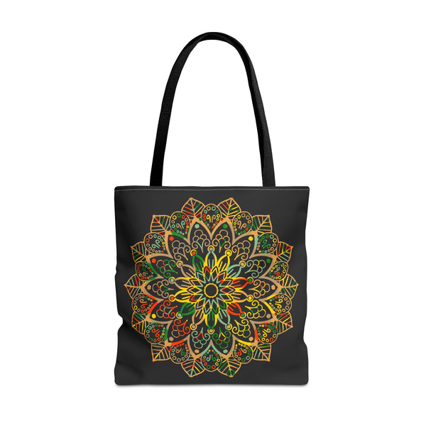 White tote bag with a hand-drawn mandala art design, perfect for carrying everyday essentials and adding a touch of bohemian style to any outfit