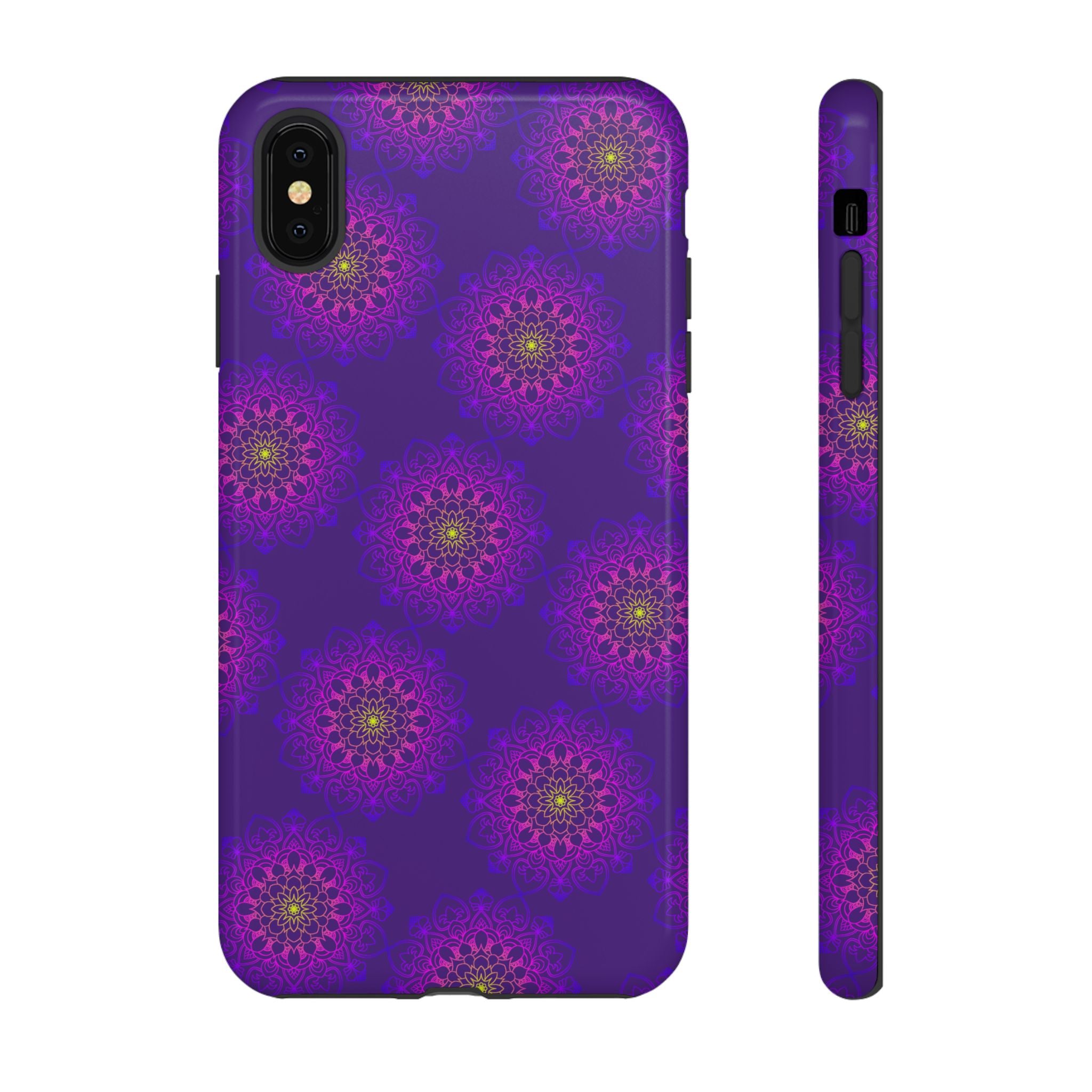 Custodia per iPhone con motivo floreale viola intricato e audace motivo mandala
