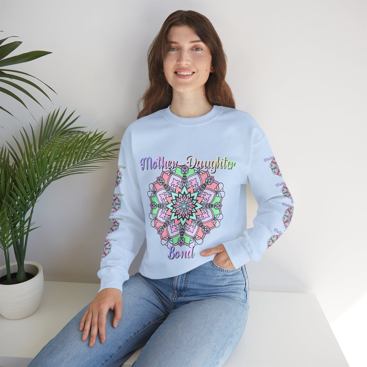 Felpa Girocollo Legame Madre-Figlia — Regalo di Famiglia Mandala Floreale
