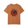 Halloween Mandala T-shirt Unisex - Handmade Pumpkin Mandala Art - Garment-Dyed Tee, perfect for spooky season celebrations and unique fashion statements