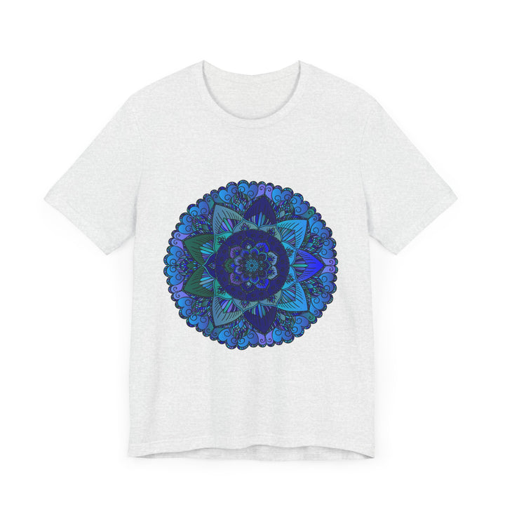 Dark blue and green mandala t-shirt featuring intricate spiritual art design