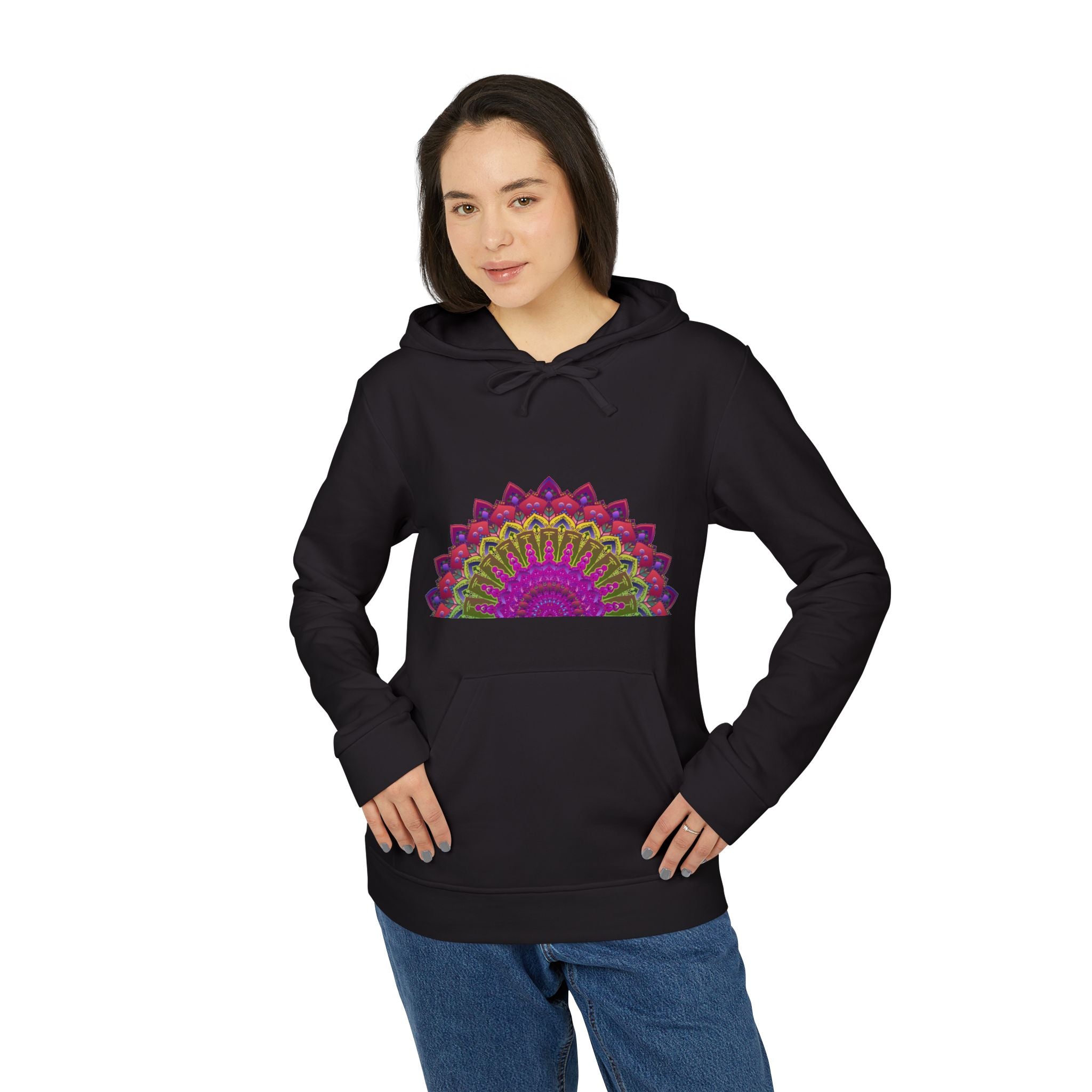 Blululi Adidas Mandala Fleece Hoodie in black with intricate mandala design