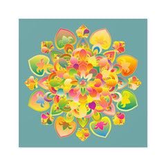 Adesivi laminati mandala disegnati a mano: oro, rosso e verde su verde acqua grigiastro