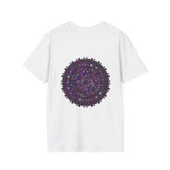 Softstyle unisex t-shirt with hand-drawn purple mandala art design