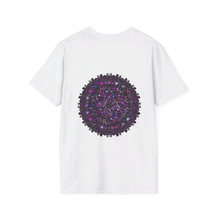 Softstyle unisex t-shirt with hand-drawn purple mandala art design