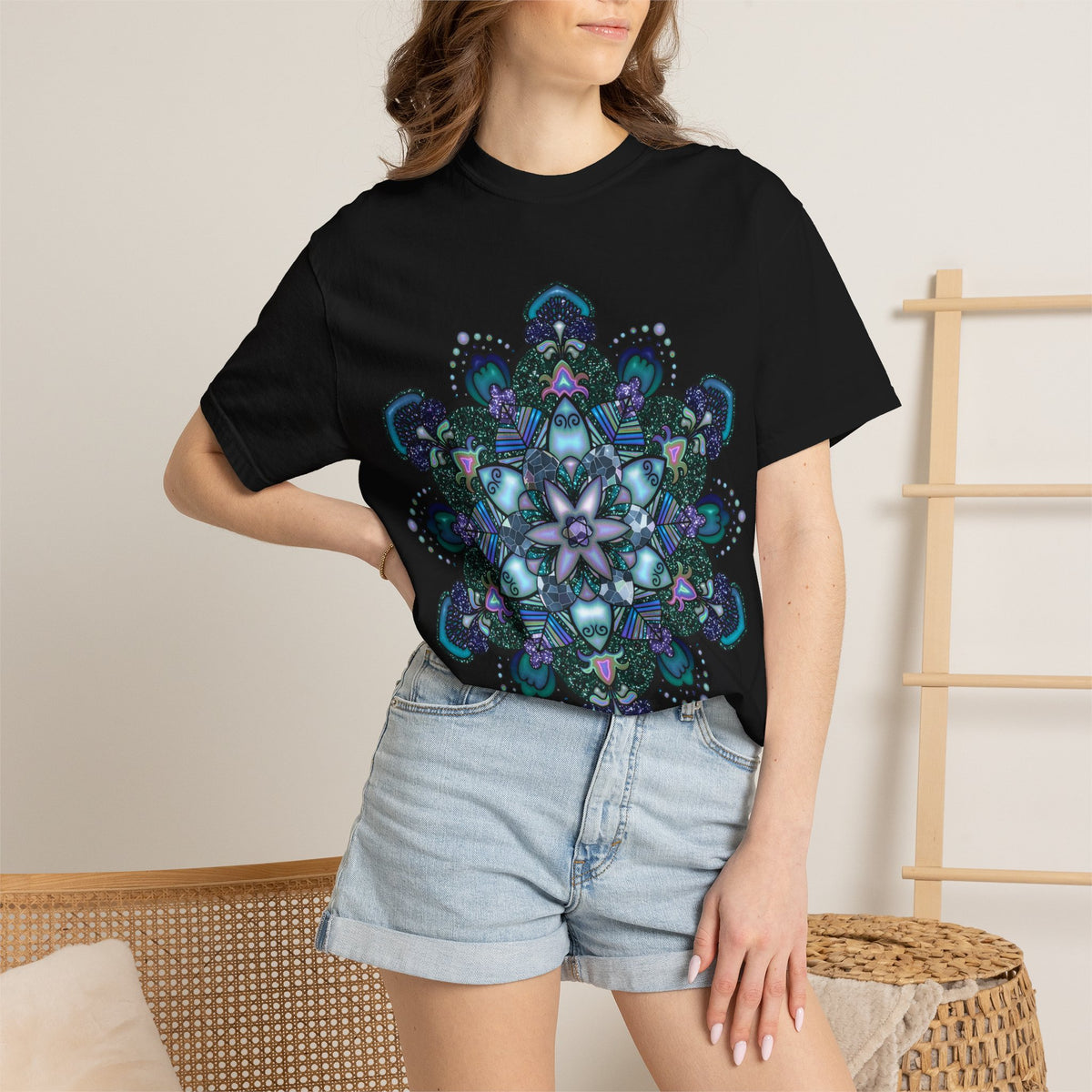 Mandala T-Shirt – Blue Purple Boho Geometric Floral Design