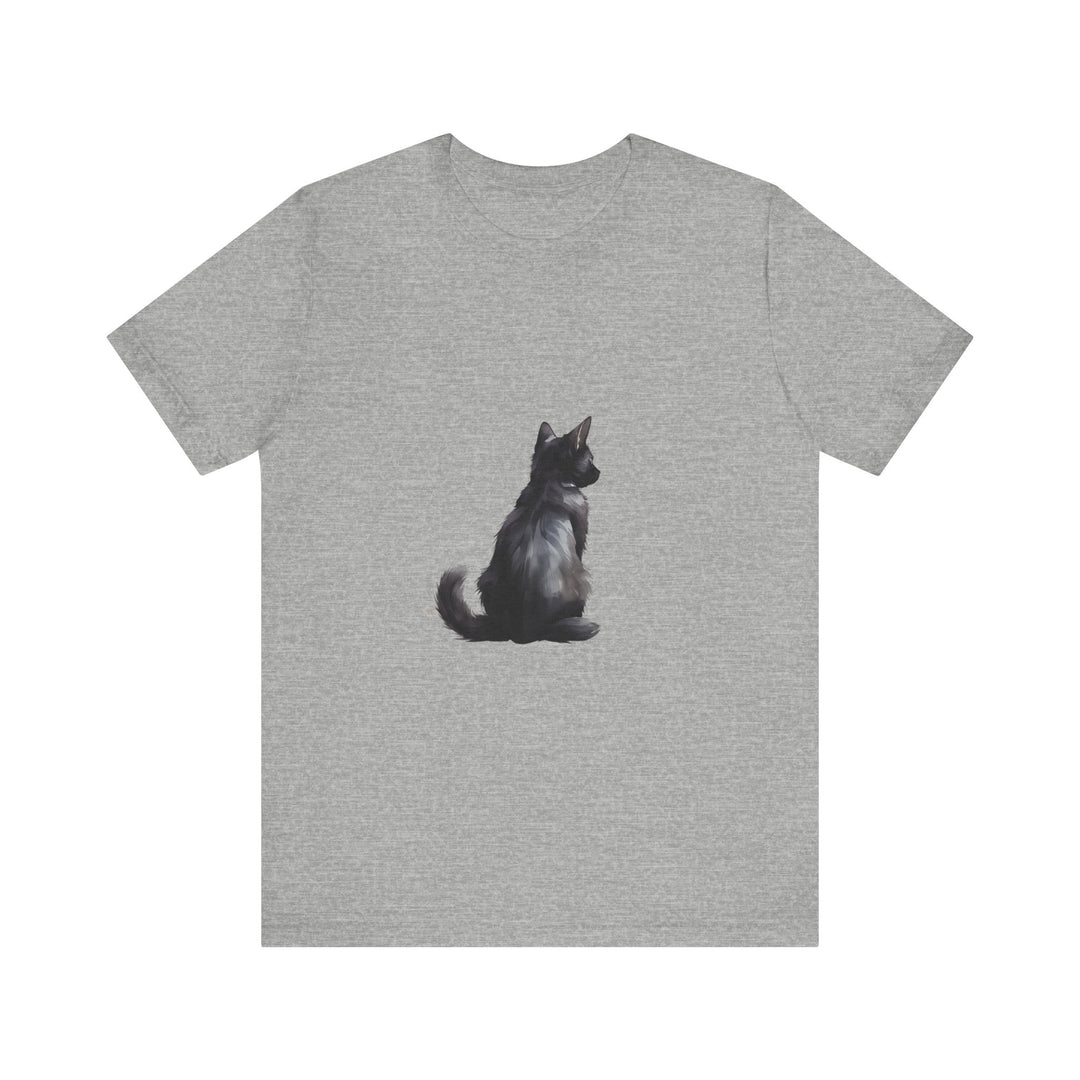 Black Cat Mystery - T-Shirt: A black cotton tee with a mysterious black cat illustration