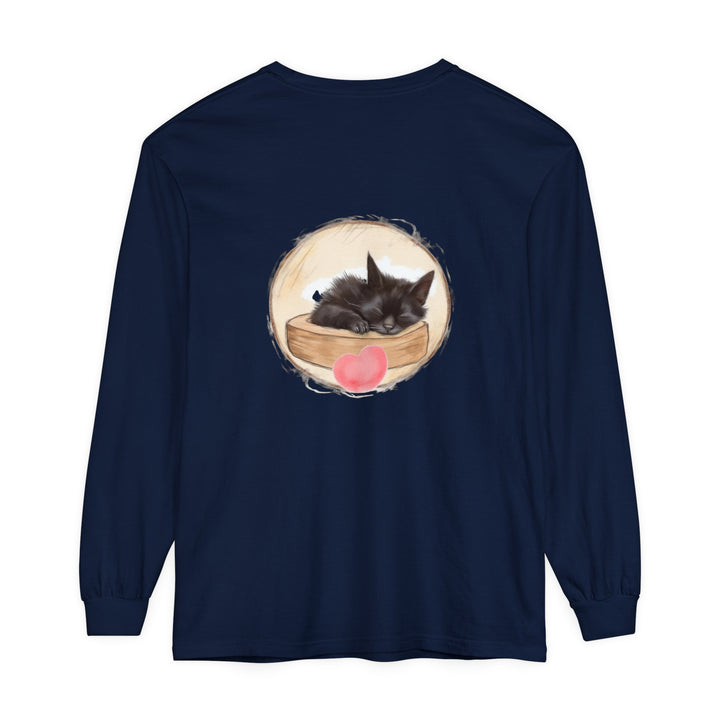 Adorable unisex t-shirt featuring a sleeping kitten design, perfect for bedtime