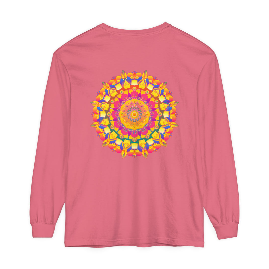 Vibrant and intricate long sleeve t-shirt featuring colorful mandala psychedelic art