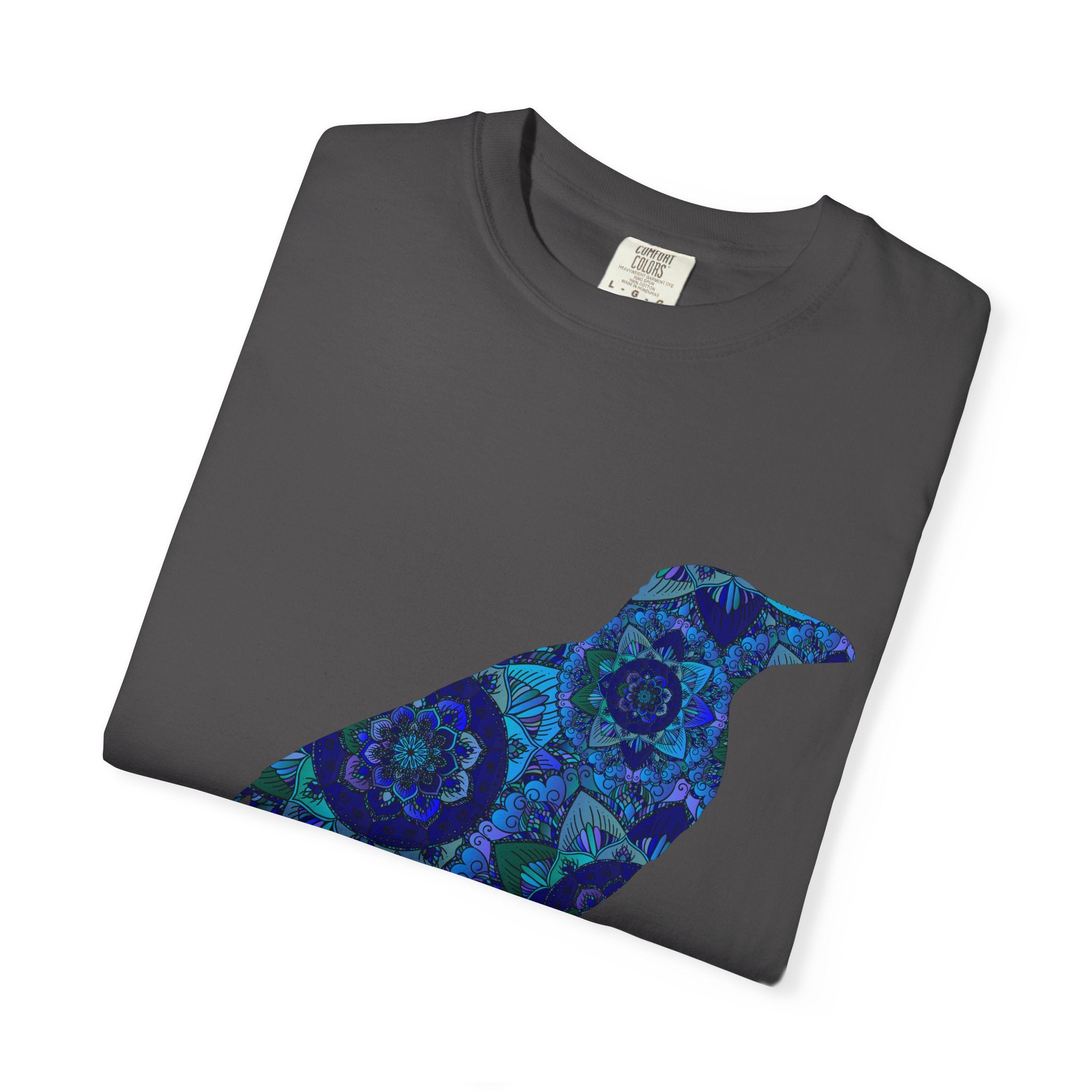 Maglietta con stampa corvo mandala blu — Maglietta grafica con corvo Inner Protection