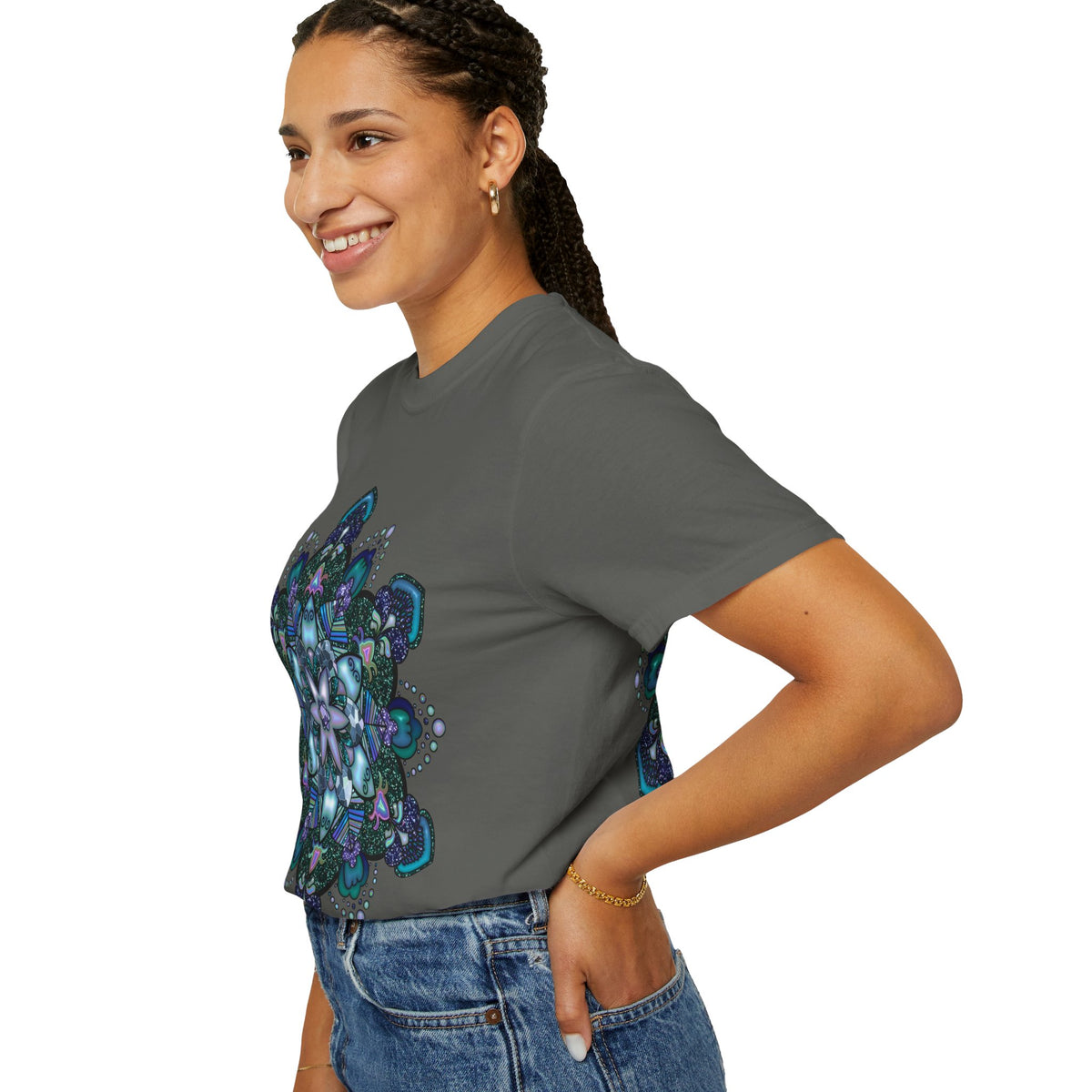 Mandala T-Shirt – Blue Purple Boho Geometric Floral Design