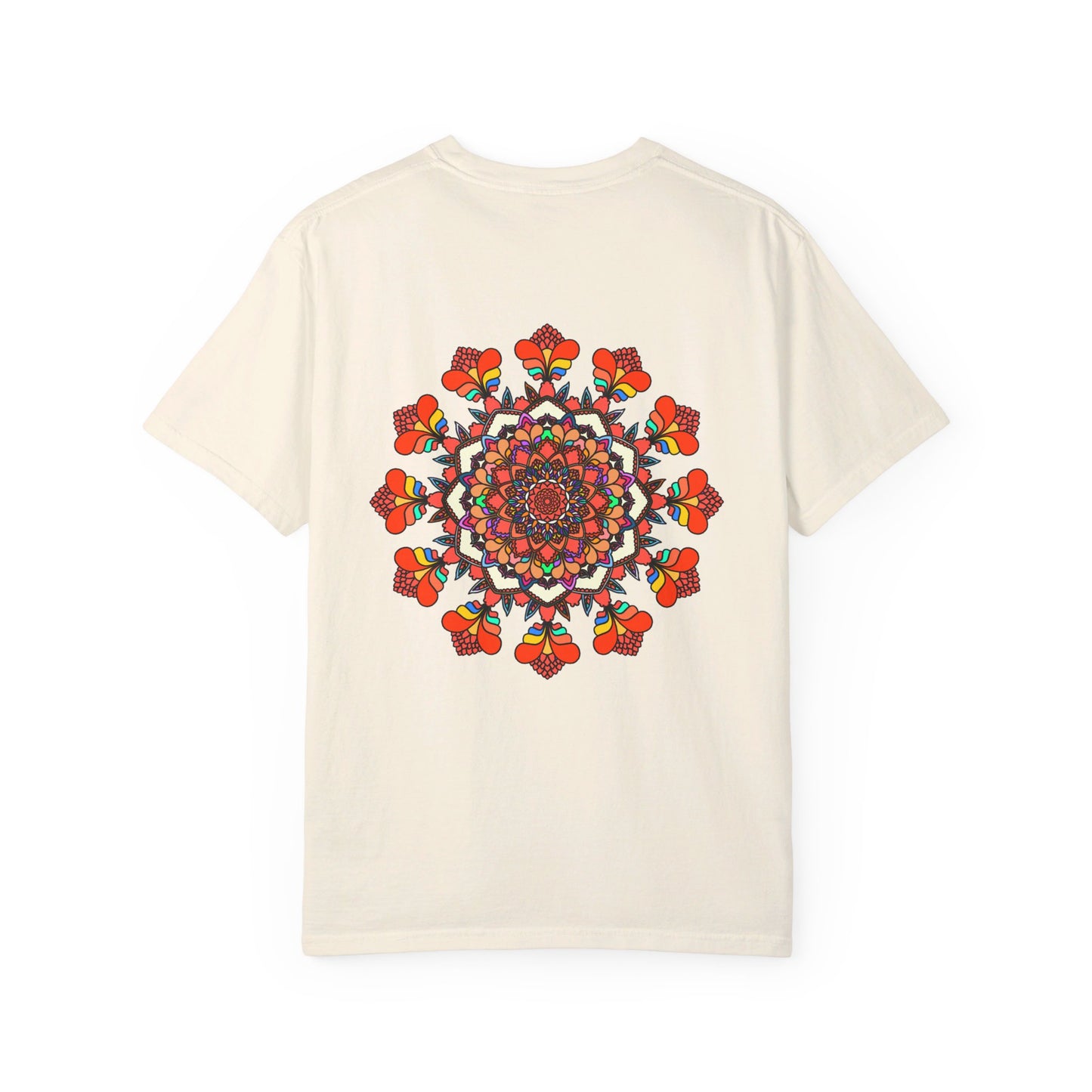 100% ring-spun cotton unisex mandala t-shirt with unique hand-drawn design