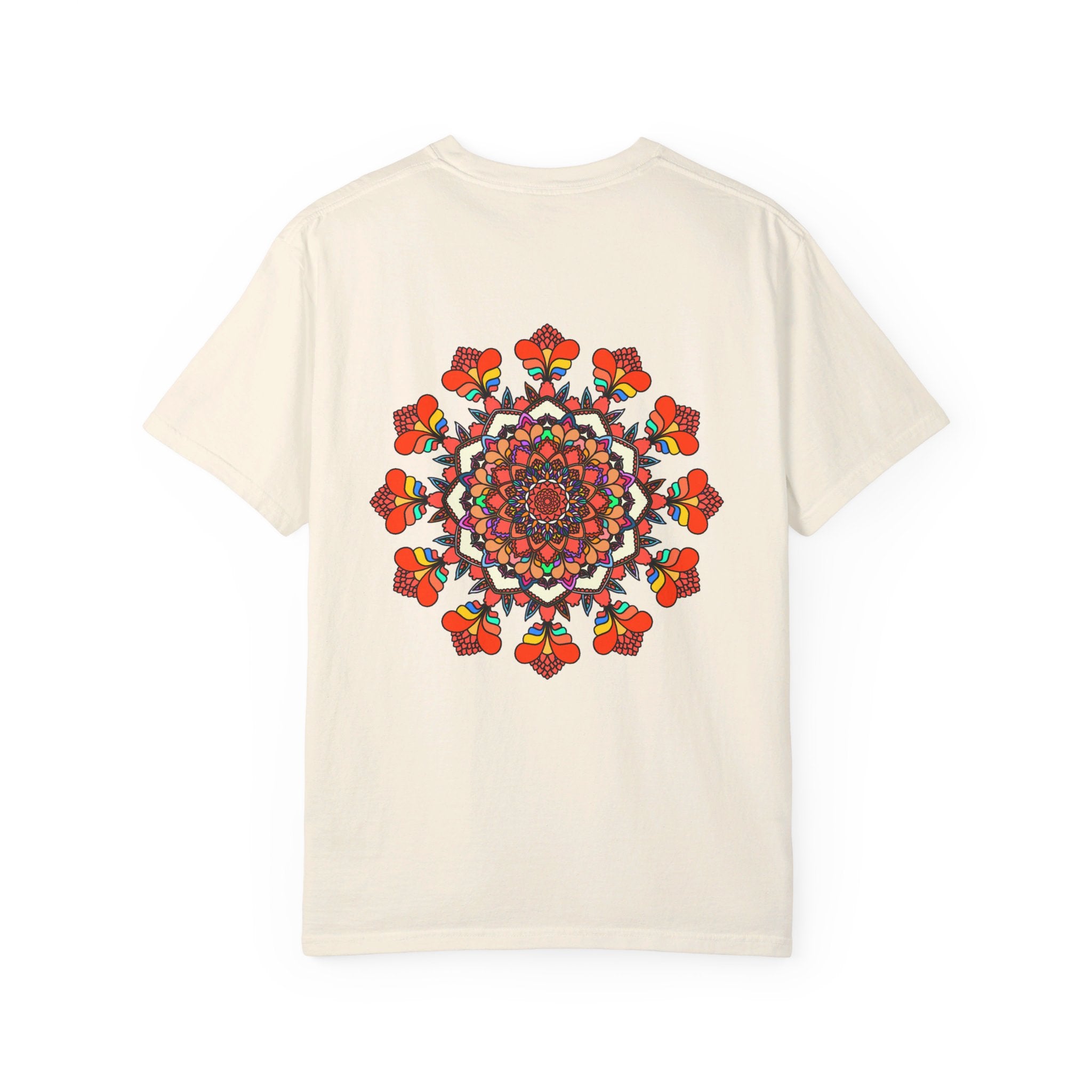 100% ring-spun cotton unisex mandala t-shirt with unique hand-drawn design