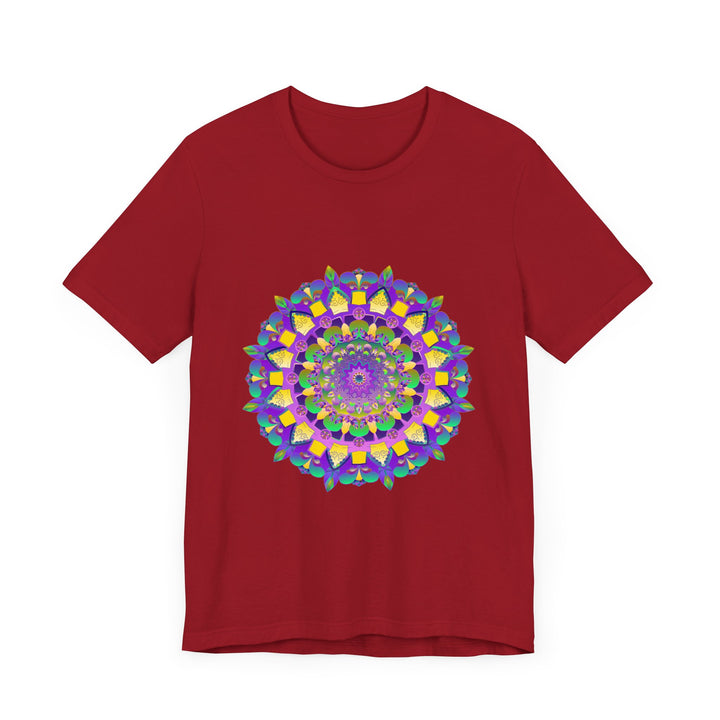 A vibrant and colorful mandala tee featuring intricate design promoting peace and harmony