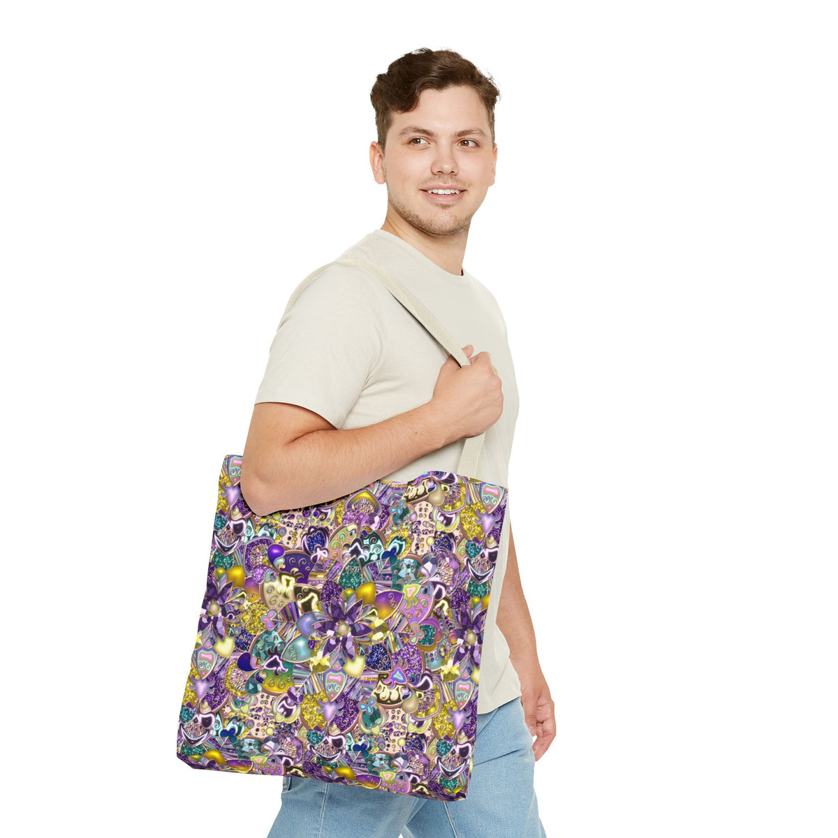 Colorful Purple Floral Pattern Tote Bag