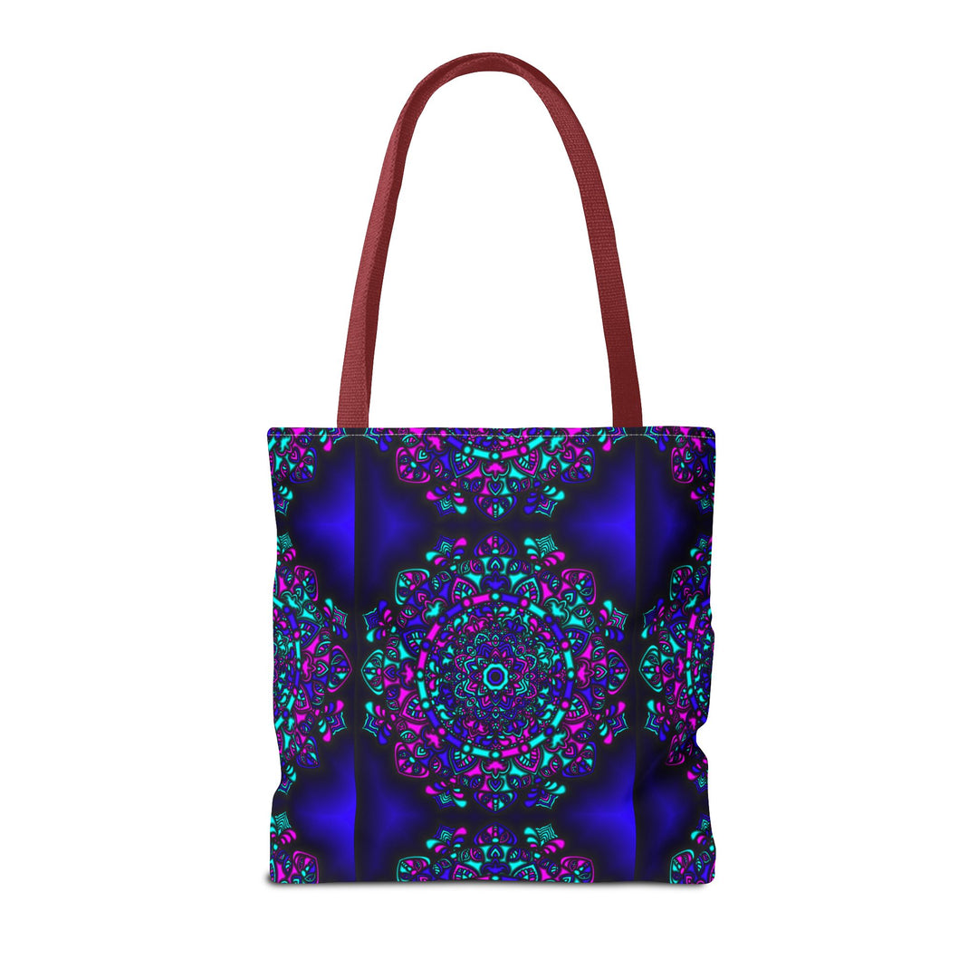 Kaleidoscope Mandala Tote Bag — Vibrant Neon Floral Pattern