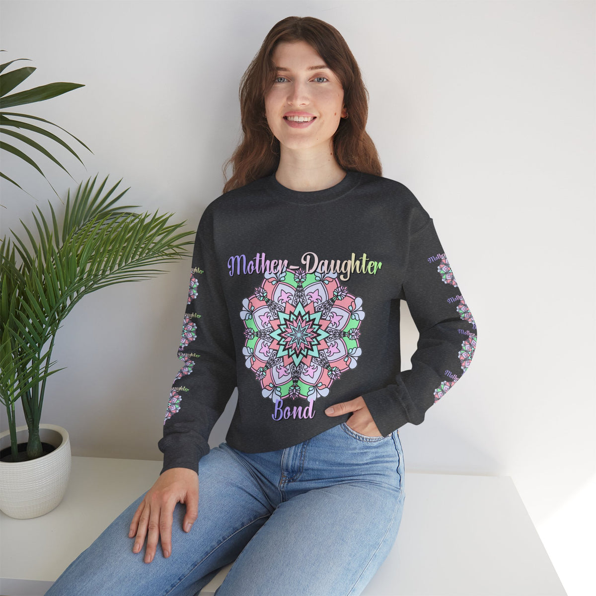 Felpa Girocollo Legame Madre-Figlia — Regalo di Famiglia Mandala Floreale