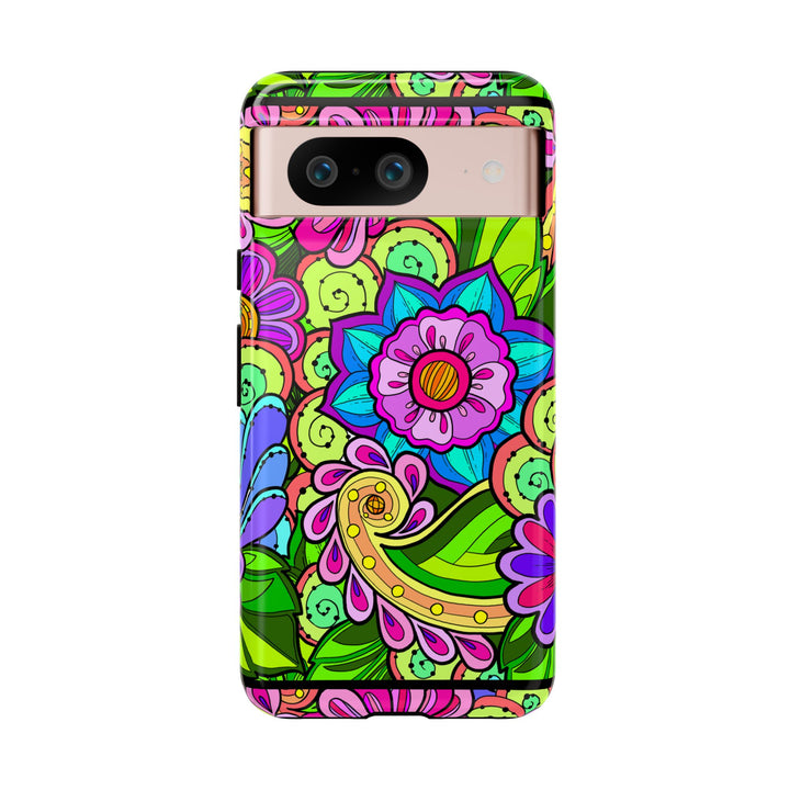 Floral Fantasy iPhone and Google Pixel Case in Bright Green Palette