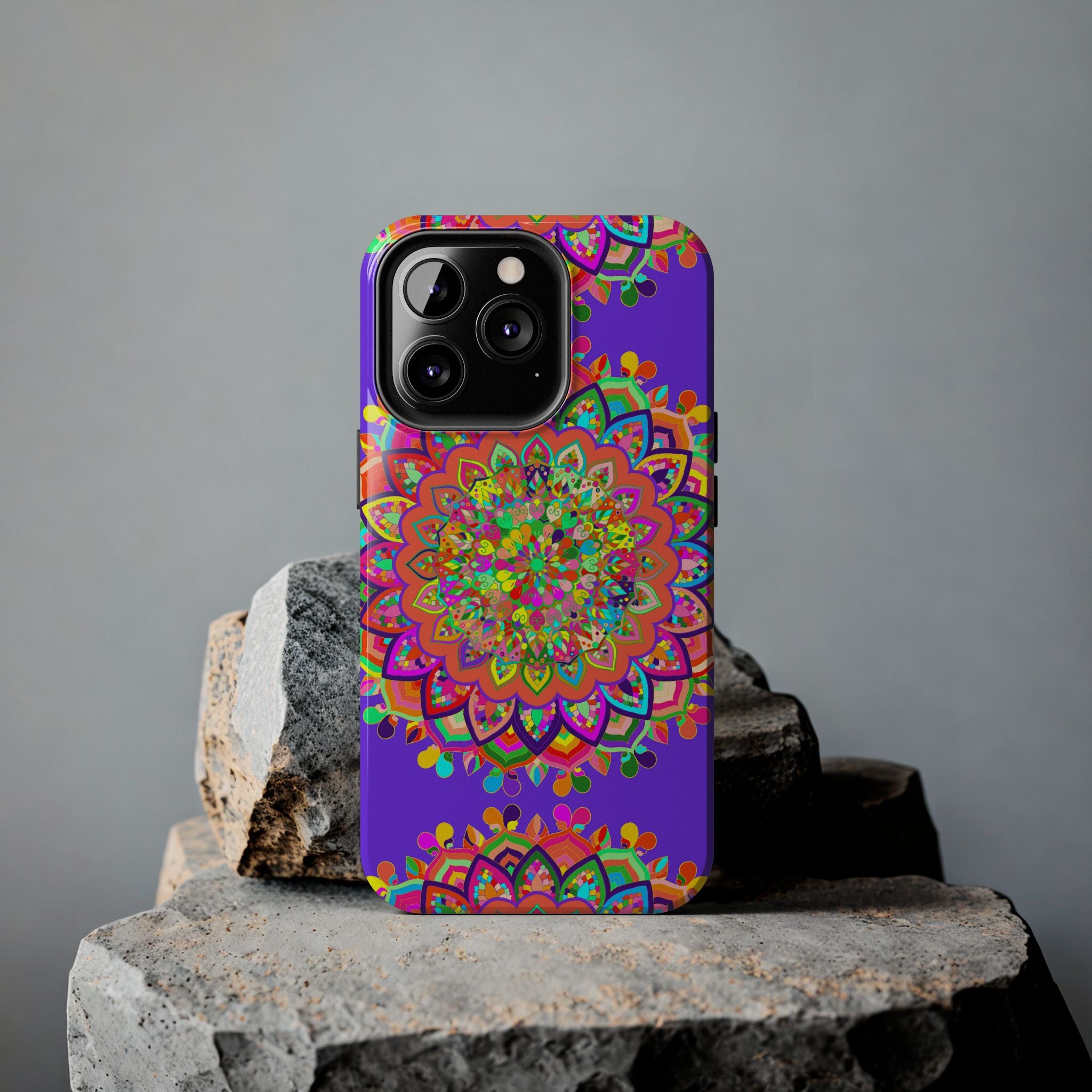 Beautiful hand-drawn purple Mandala art phone case for stylish protection