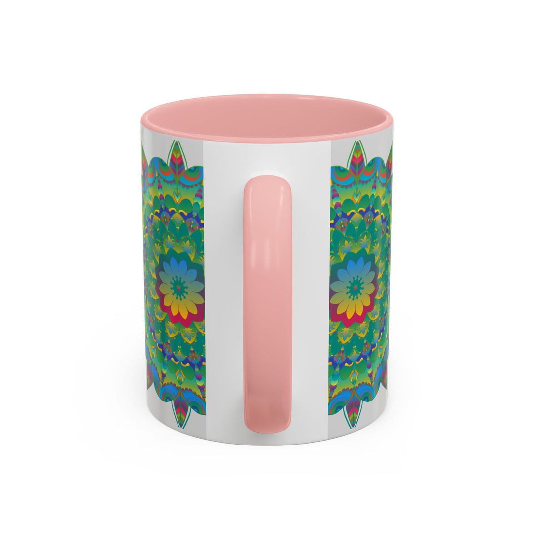 Beautiful mandala art mug featuring a vibrant and colorful floral design