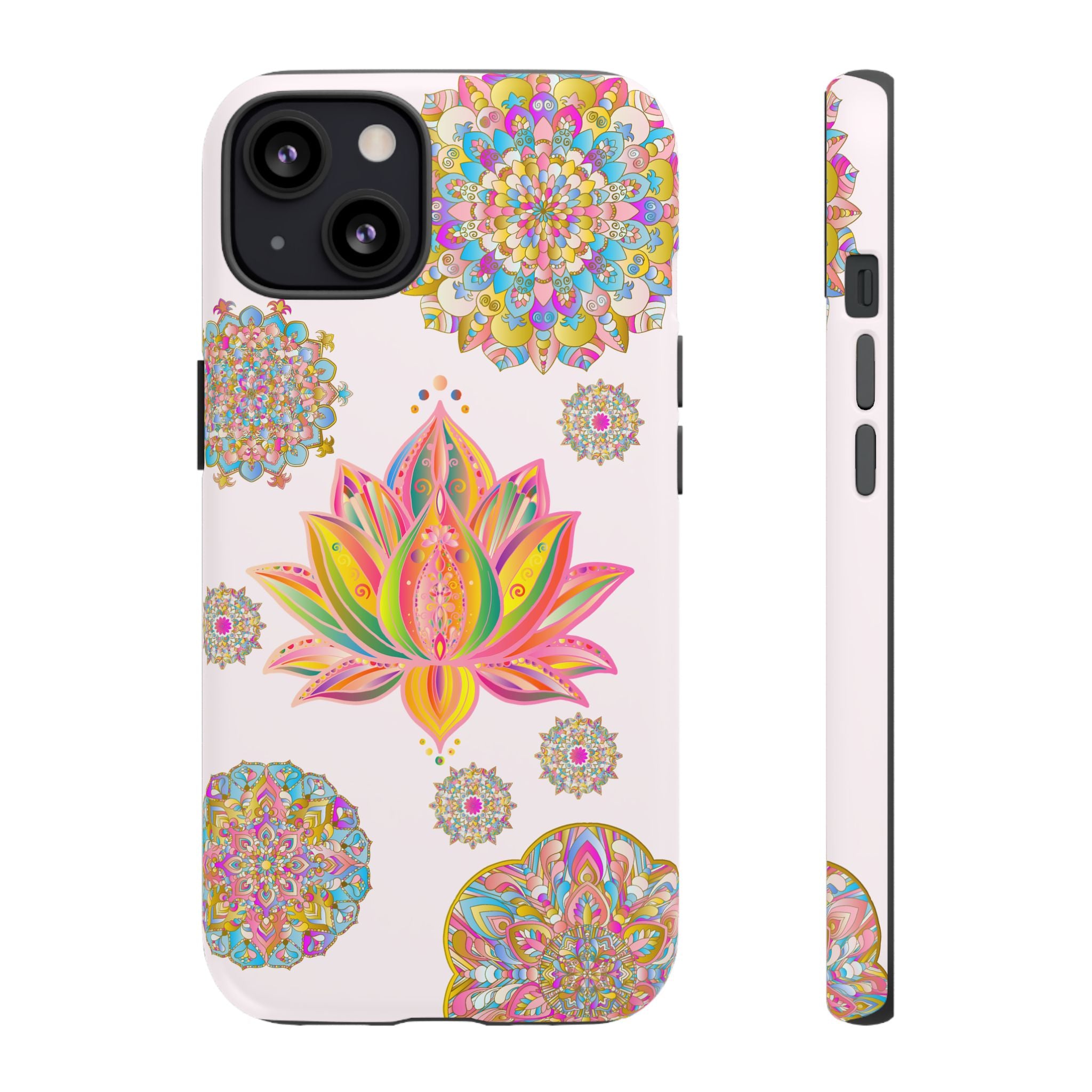 Light pink lotus flower mandala design phone case for stylish protection