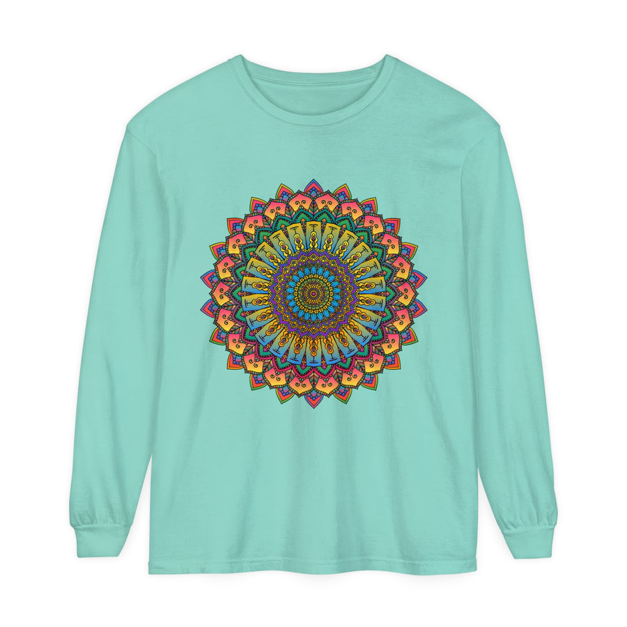 A beautiful and detailed mandala design adorns this unisex long sleeve t-shirt