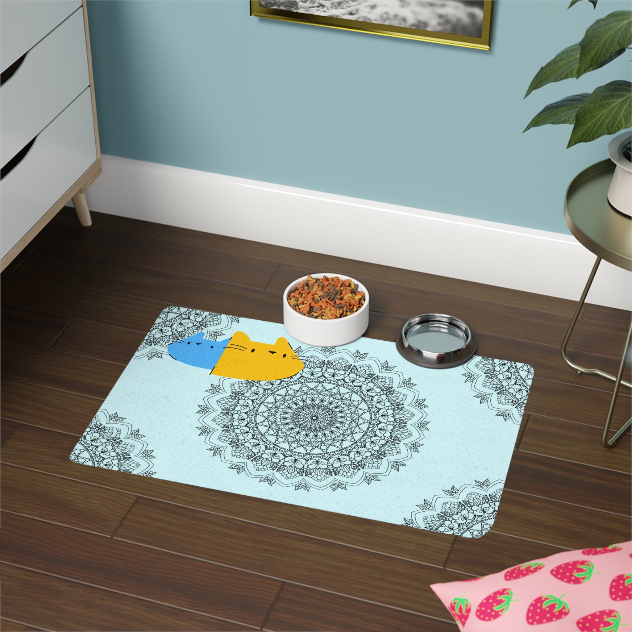 Boho Mandala Cat Pet Food Mat (12x18) – Non-Slip Feeding Placemat for Cats & Small Dogs