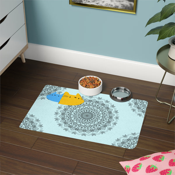 Boho Mandala Cat Pet Food Mat (12x18) – Non-Slip Feeding Placemat for Cats & Small Dogs