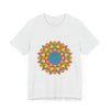 Vibrant Mandala Tee with a Colorful Geometric Design in Various Shades