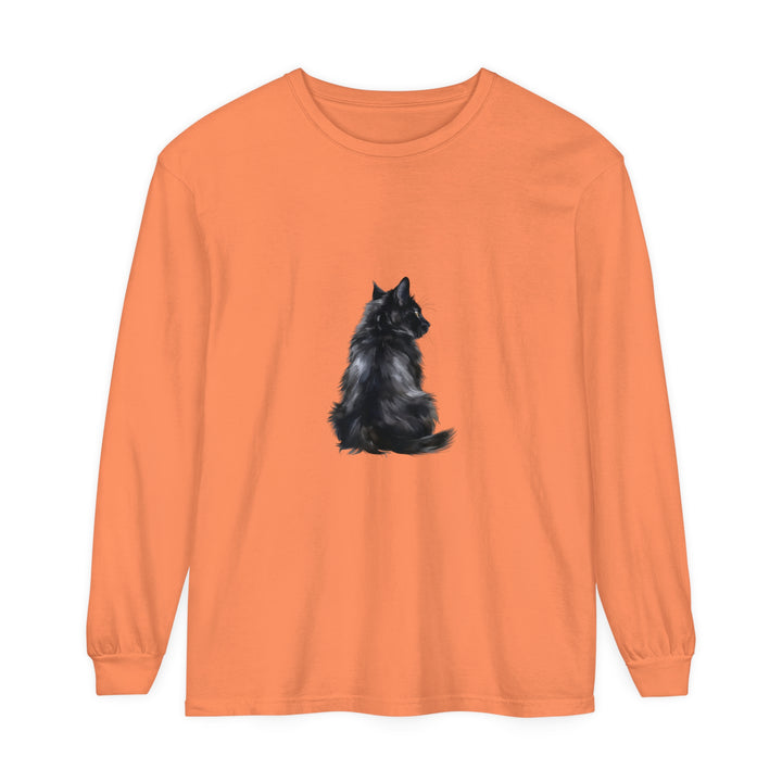 Black Cat Mystique Long Sleeve T-Shirt with intricate cat design and flowing sleeves