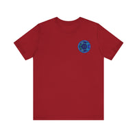 Beautiful blue mandala t-shirt with intricate spiritual design for peace and harmony