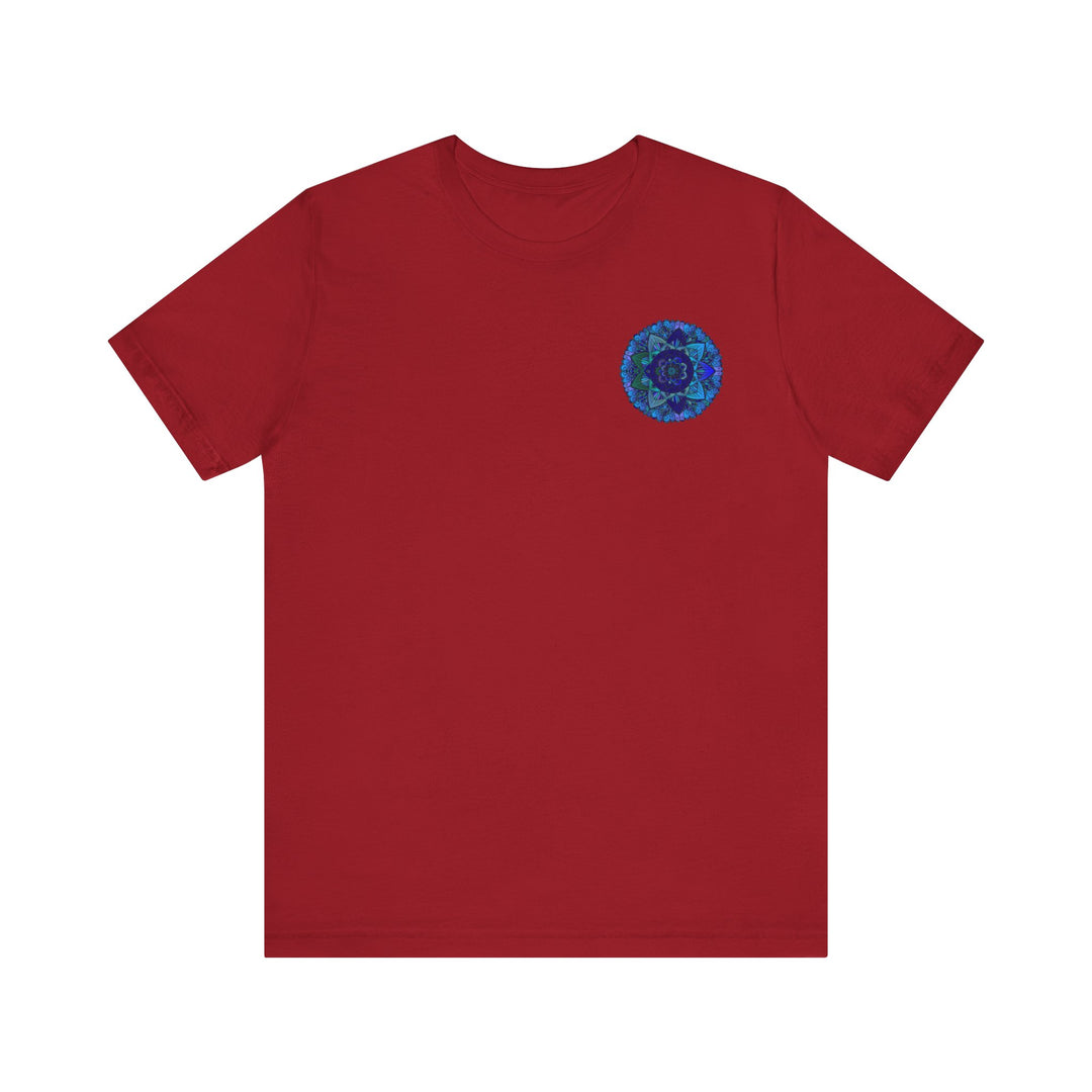 Beautiful blue mandala t-shirt with intricate spiritual design for peace and harmony