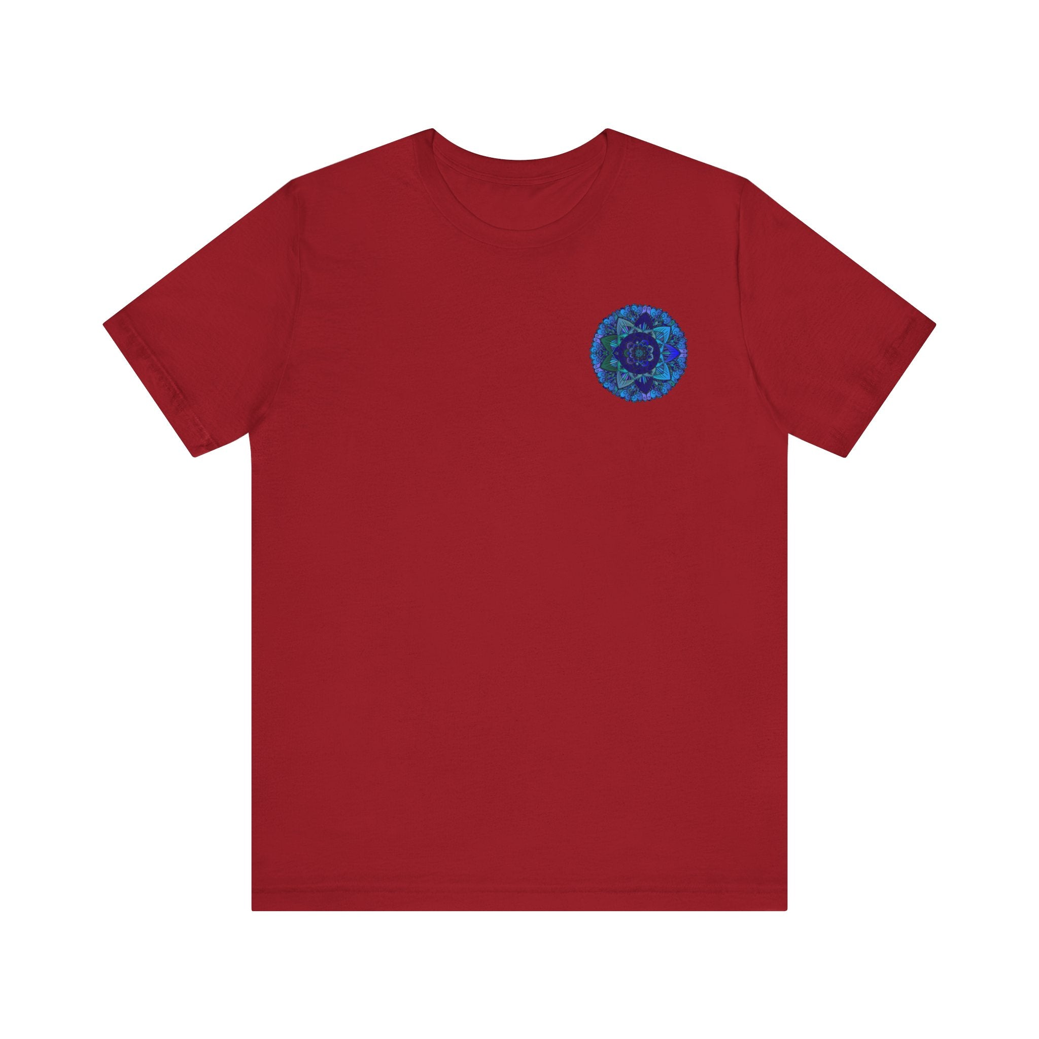 Beautiful blue mandala t-shirt with intricate spiritual design for peace and harmony