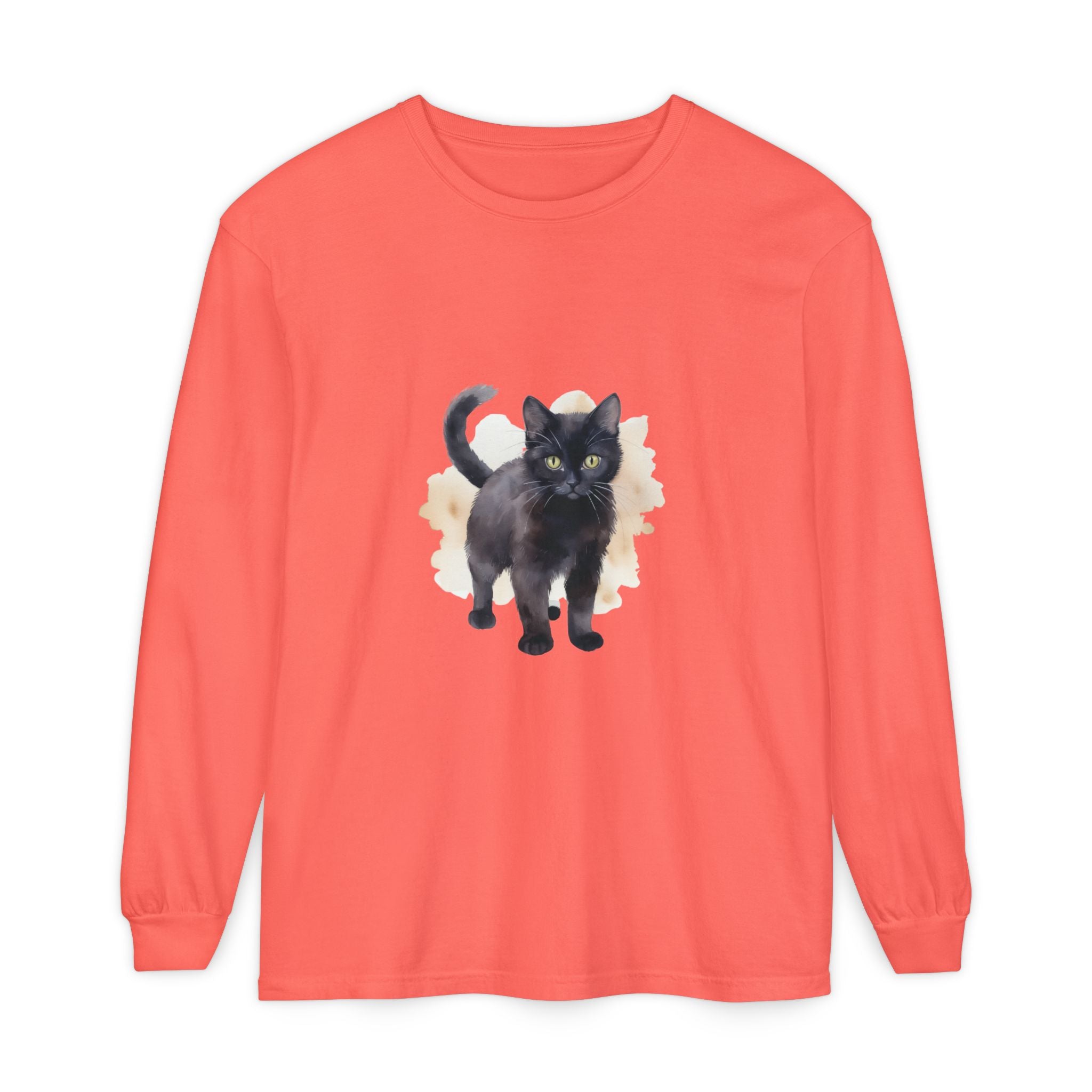 Full Sleeve Tee | Black Cat Watercolor - Unisex