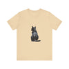 Black Cat Watercolor T-Shirt featuring a mystical design in shades of black and purple, perfect for cat lovers and those who appreciate unique, artistic fashion