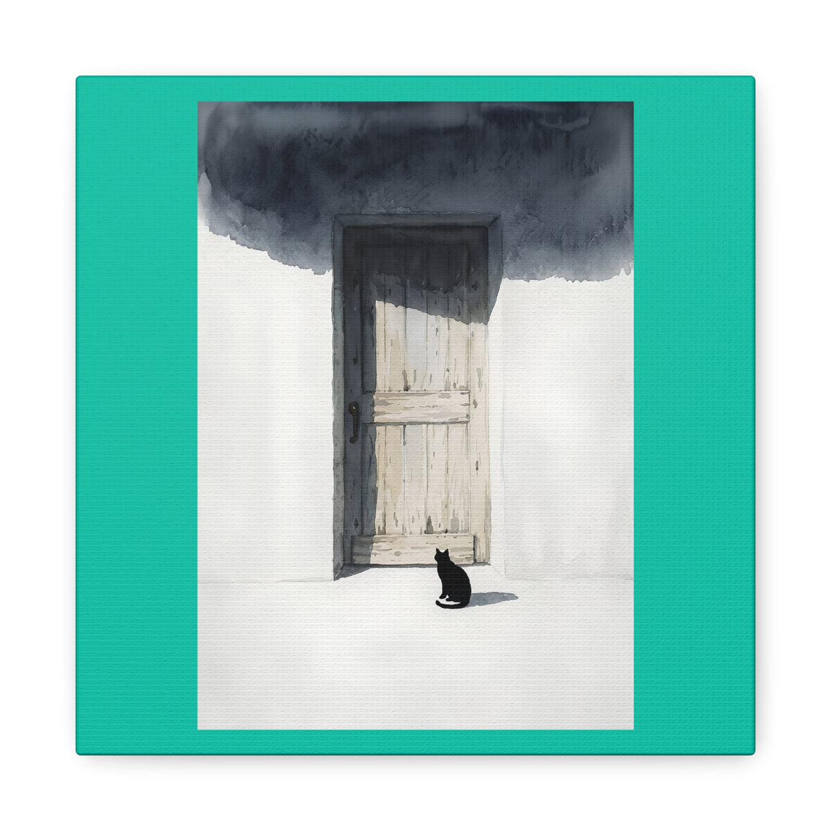 Cat at the Door Matte Canvas Wall Art — Moody Minimalist Cat Illustration
